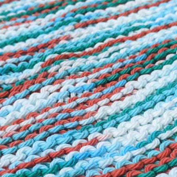 Set of Two Hand-Knit Washcloths, 100% Cotton Dishrags, Green, Blue, Orange, & White Ombre