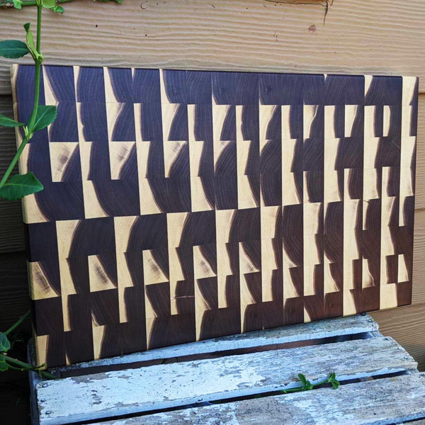 Large Black Walnut End Grain Cutting Board with Beveled Edge
