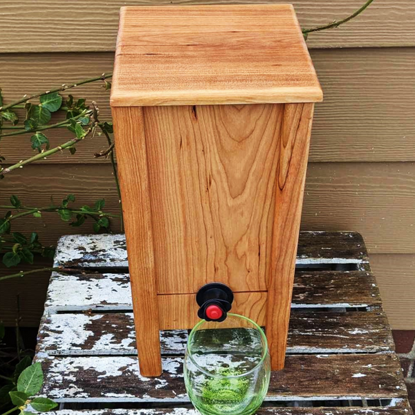 Cherry Wood 3 Liter Wine Box Holder, Wooden Bota Wine Box with Removable Top and Front Slide.