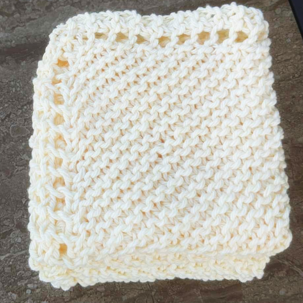 Set of Four Hand-Knit Washcloths, 100% Cotton Dishrags Light Soft Yellow