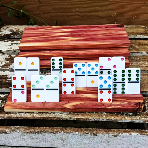 Red Cedar Wood Domino Holders, Wooden Stand Racks for Dominos.