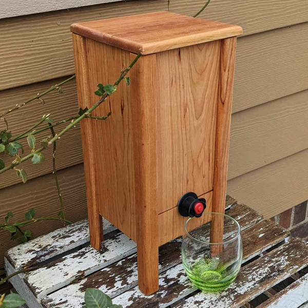 Cherry Wood 3 Liter Wine Box Holder, Wooden Bota Wine Box with Removable Top and Front Slide.