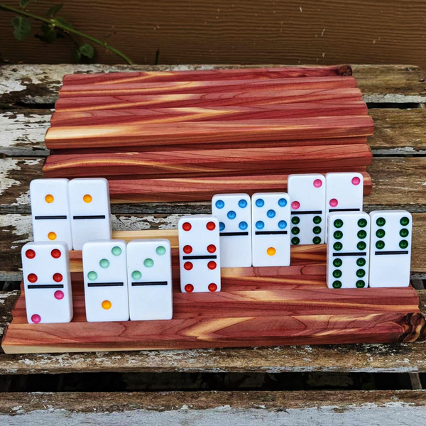 Red Cedar Wood Domino Holders, Wooden Stand Racks for Dominos.