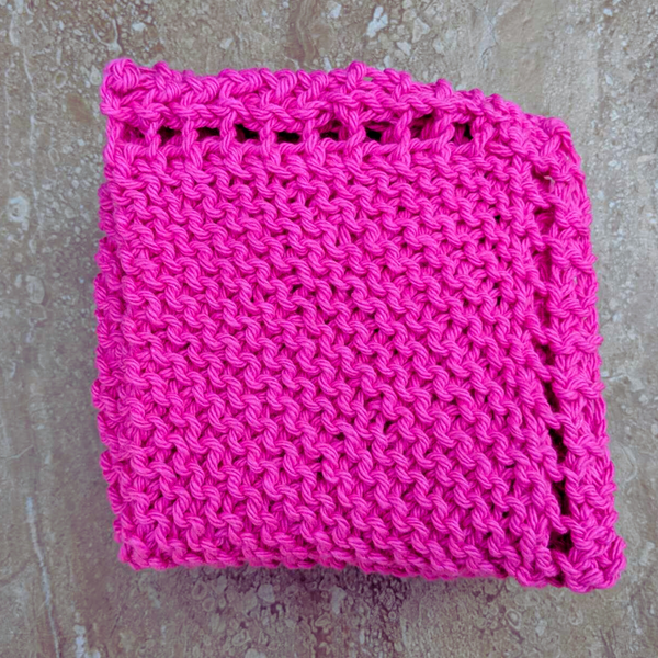 Set of Four Hand-Knit Washcloths, 100% Cotton Dish Cloths, Bright Magenta
