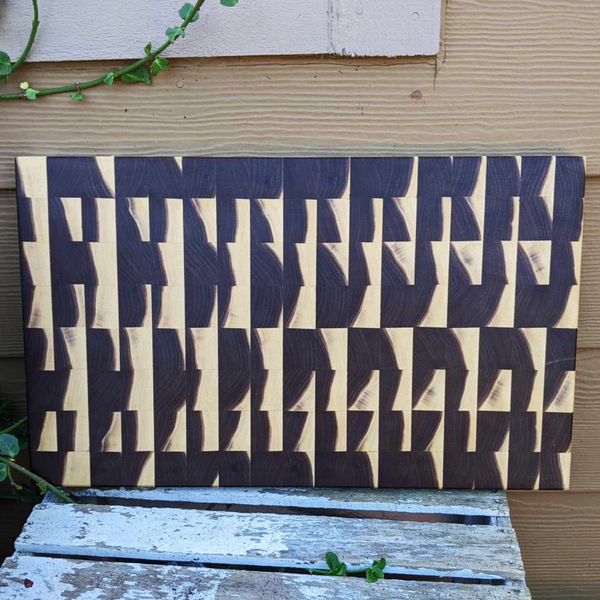 Large Black Walnut End Grain Cutting Board with Beveled Edge