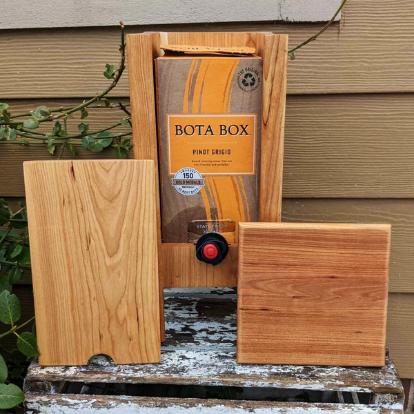Cherry Wood 3 Liter Wine Box Holder, Wooden Bota Wine Box with Removable Top and Front Slide.