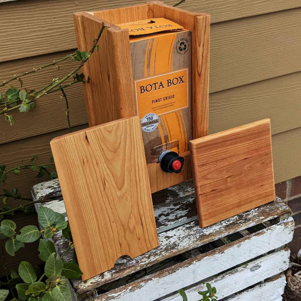 Cherry Wood 3 Liter Wine Box Holder, Wooden Bota Wine Box with Removable Top and Front Slide.