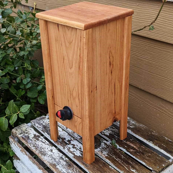 Cherry Wood 3 Liter Wine Box Holder, Wooden Bota Wine Box with Removable Top and Front Slide.