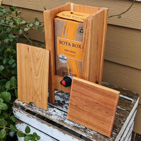 Cherry Wood 3 Liter Wine Box Holder, Wooden Bota Wine Box with Removable Top and Front Slide.