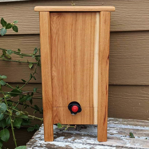Hickory Wood 3 Liter Wine Box Holder, Wooden Bota Wine Box with Removable Top and Front Slide.