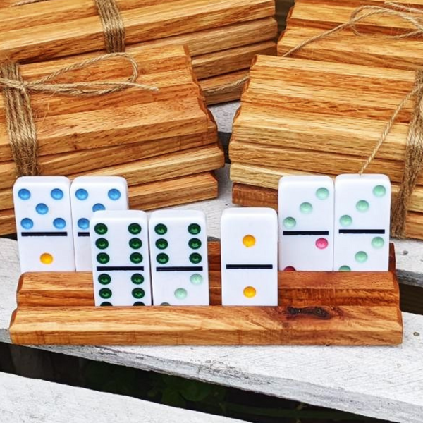 Set of TWO Mini Oak Wood Domino Holders with 2 Angled Domino Slots
