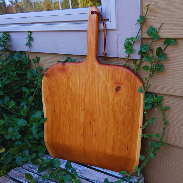 Cherry Wood Pizza Peel with Wooden Handle & Leather Strap