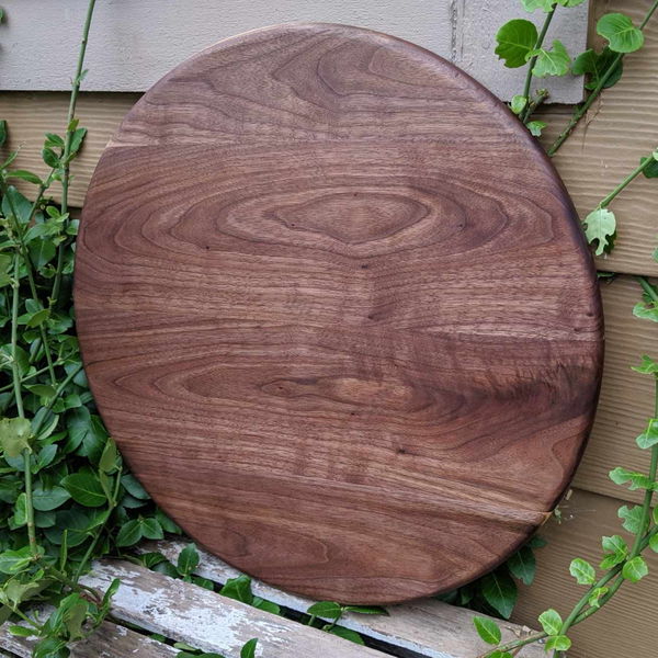 Round Black Walnut Wood Pizza Serving Tray, Round Wooden Charcuterie Platter.