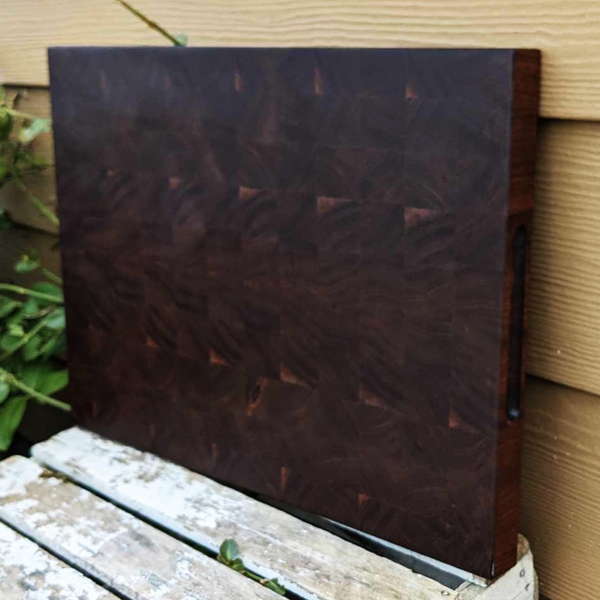 Large Black Walnut Wood End Grain Cutting Board with Hand Grooves, Wooden Butcher Board