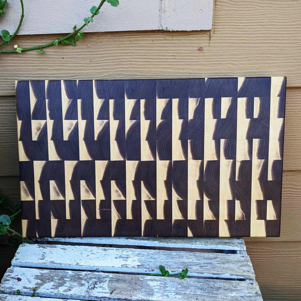 Large Black Walnut End Grain Cutting Board with Beveled Edge