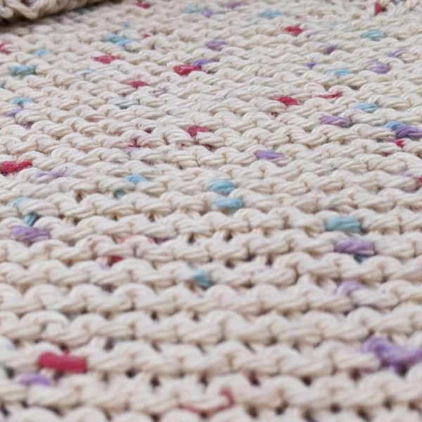 Set of Four Hand-Knit Washcloths, 100% Cotton Dishrags, Cream, Light Blue, & Light Pink