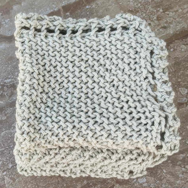 Set of Four Hand-Knit Washcloths, 100% Cotton Dishrags Tan, Beige