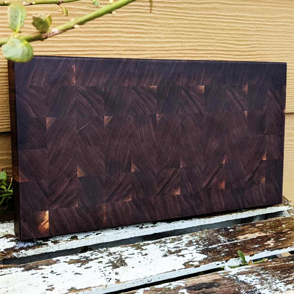 Black Walnut Wood End Grain Cutting Board with Beveled Edge, Wooden Butcher Board