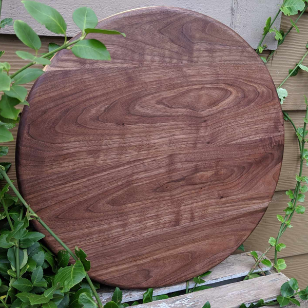 Round Black Walnut Wood Pizza Serving Tray, Round Wooden Charcuterie Platter.