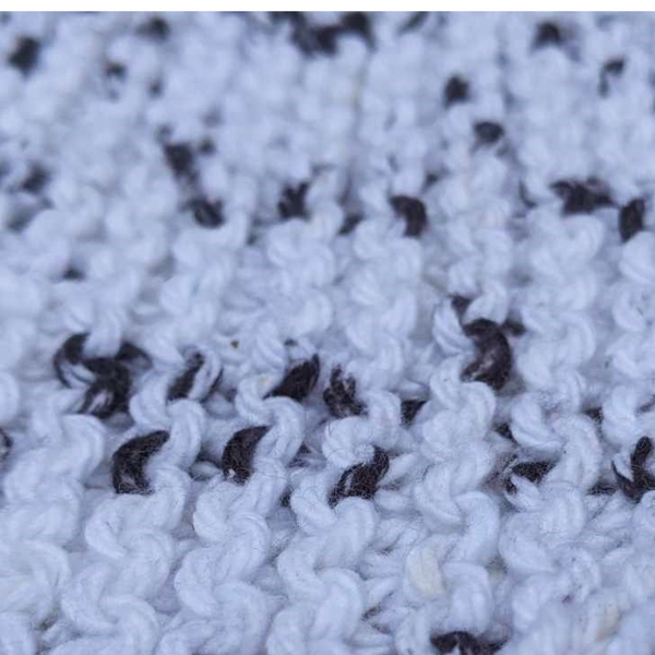 Set of Four Hand-Knit Washcloths, 100% Cotton Dishrags, Dark Gray & Off-White