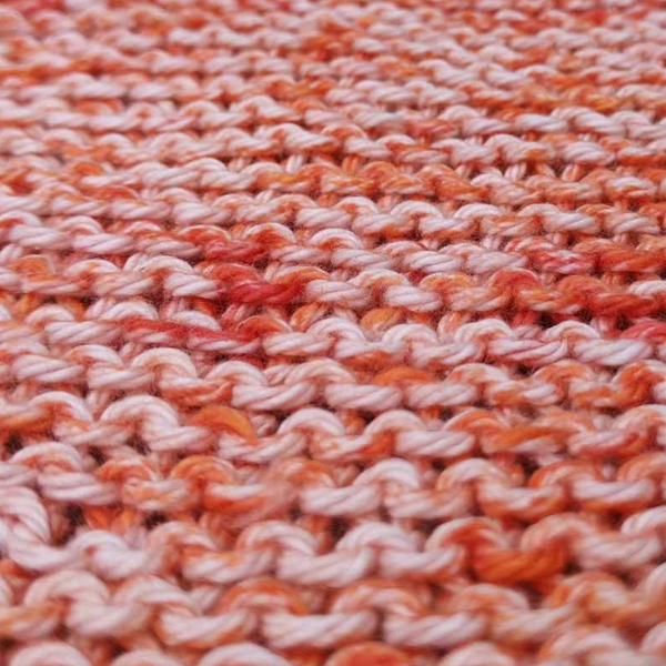 Set of Four Hand-Knit Washcloths, 100% Cotton Dishrags Orange & White