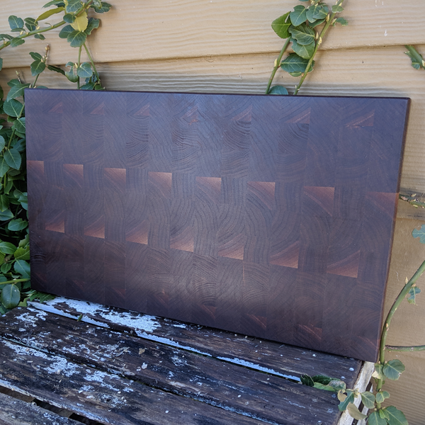 Large Black Walnut Wood End Grain Cutting Board with Beveled Edge, Wooden Butcher Board
