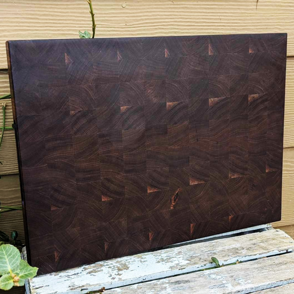 Large Black Walnut Wood End Grain Cutting Board with Hand Grooves, Wooden Butcher Board