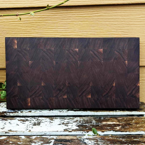 Black Walnut Wood End Grain Cutting Board with Beveled Edge, Wooden Butcher Board