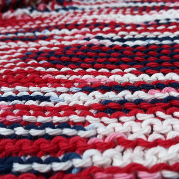 Set of Four Hand-Knit Washcloths, 100% Cotton Dishrags Red, White, & Blue