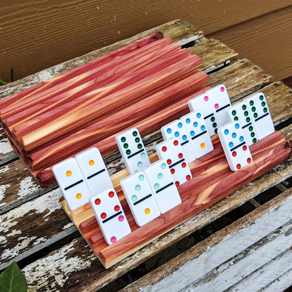 Red Cedar Wood Domino Holders, Wooden Stand Racks for Dominos.