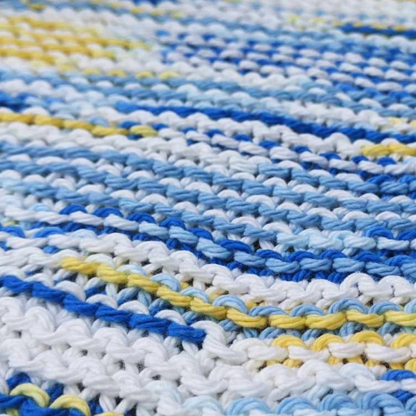 Set of Four Hand-Knit Washcloths, 100% Cotton Dishrags Blue, Yellow, & White