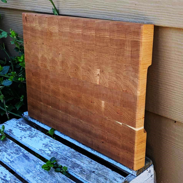 Cherry Wood End Grain Cutting Board with Hand Grooves on Sides & Beveled Edge