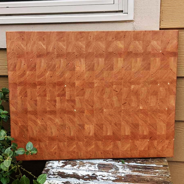 Extra Large Cherry Wood End Grain Cutting Board with Hand Grooves & Beveled Edge