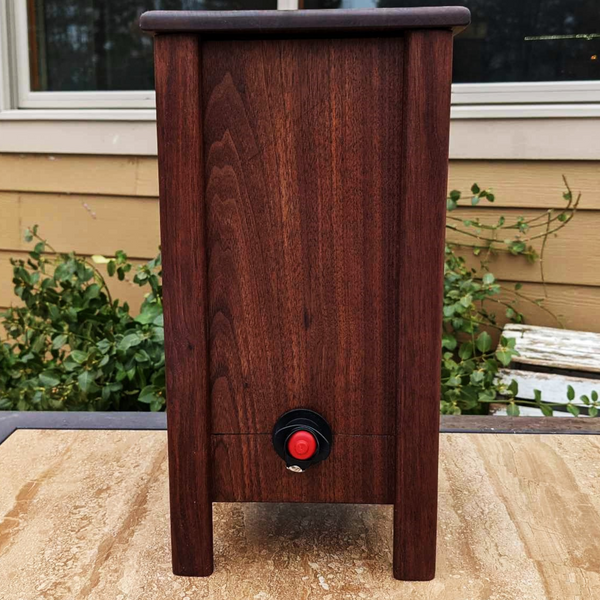 Black Walnut Wood 3 Liter Wine Box Holder, Wooden Bota Wine Box with Removable Top and Front Slide.
