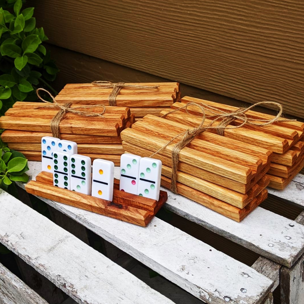 Set of TWO Mini Oak Wood Domino Holders with 2 Angled Domino Slots