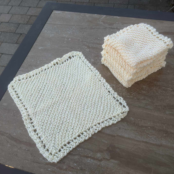 Set of Four Hand-Knit Washcloths, 100% Cotton Dishrags Light Soft Yellow