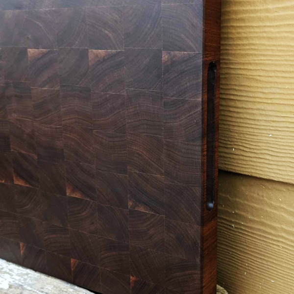 Large Black Walnut Wood End Grain Cutting Board with Hand Grooves, Wooden Butcher Board