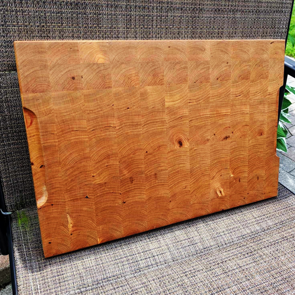 Cherry Wood End Grain Cutting Board with Hand Grooves on Sides & Beveled Edge