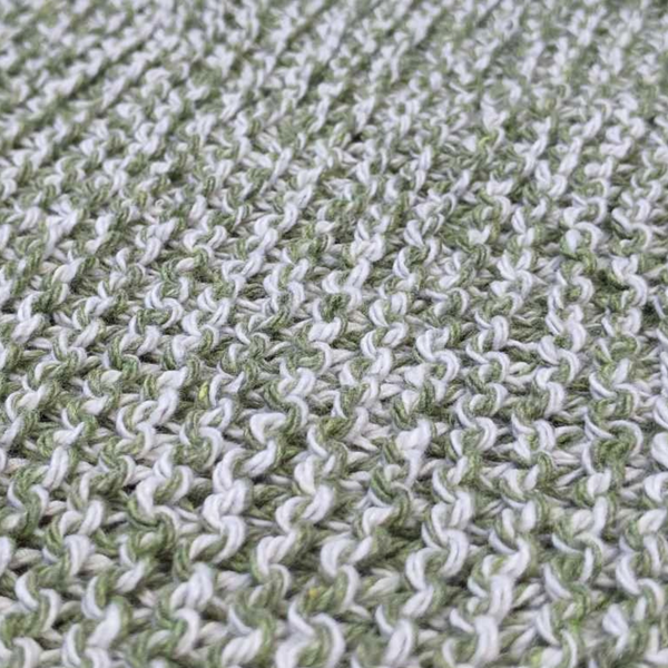 Set of Four Hand-Knit Washcloths, 100% Cotton Dishrags, Sage Green & White