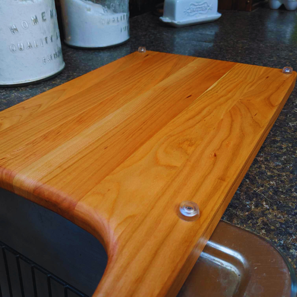 Cherry Wood Edge Grain Cutting Board with Colander and Clear Rubber Grip Feet