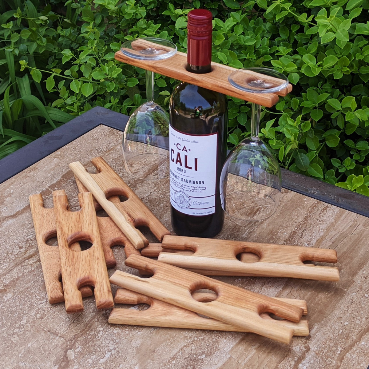 Oak Hardwood Wine Bottle & Glass Caddy 2-Glass – Springhill Millworks