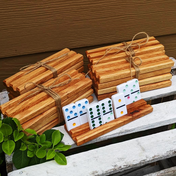 Set of TWO Mini Oak Wood Domino Holders with 2 Angled Domino Slots