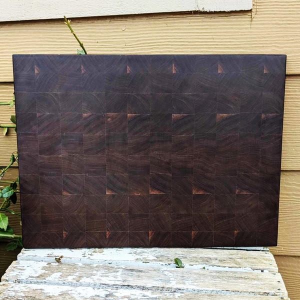 Large Black Walnut Wood End Grain Cutting Board with Hand Grooves, Wooden Butcher Board