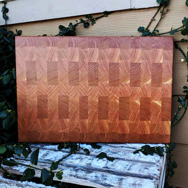 Large Cherry Wood End Grain Cutting Board with Beveled Edge, Wooden Butcher Block Board
