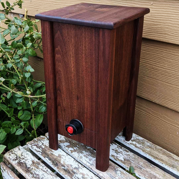 Black Walnut Wood 3 Liter Wine Box Holder, Wooden Bota Wine Box with Removable Top and Front Slide.
