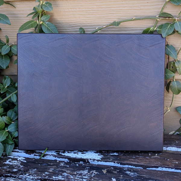 Top view of handmade walnut butcher block cutting board