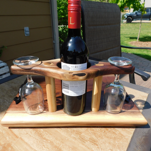 Black Walnut Wine Charcuterie Board with Wine Glasses