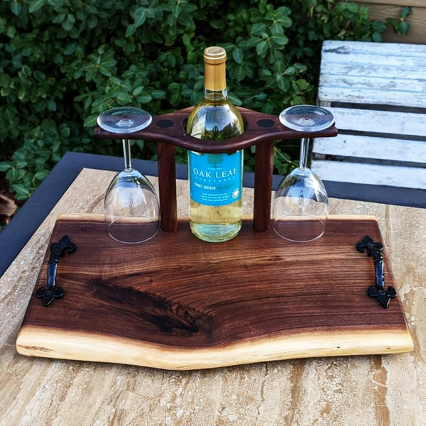 Black Walnut Wine Charcuterie Board with Wine Glasses