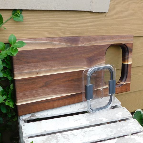 Over The Counter Black Walnut Edge Grain Cutting Board with Tupperware Insert & Clear Rubber Grip Feet