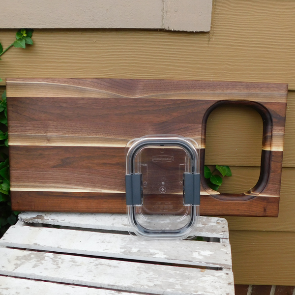 Over The Counter Black Walnut Edge Grain Cutting Board with Tupperware Insert & Clear Rubber Grip Feet